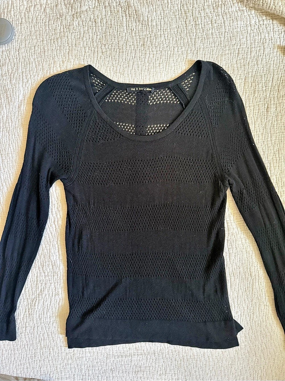Rag & Bone JEAN Genevieve Raglan Pullover Black Open Knit Sweater M